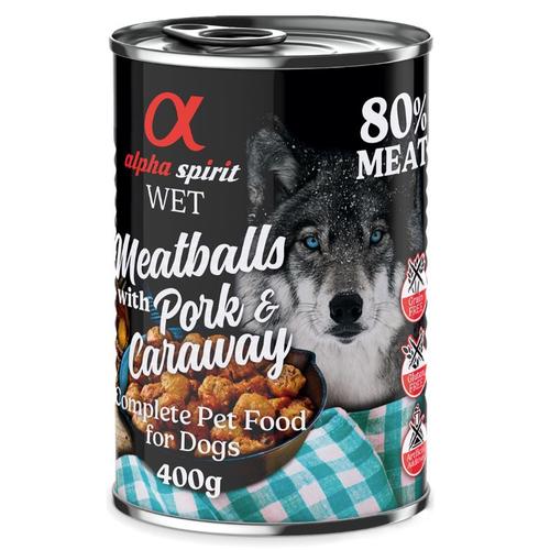 6x400g Alpha Spirit Dog Meatballs Schwein & Kümmel
