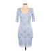 Belle Badgley Mischka Cocktail Dress - Bodycon Scoop Neck 3/4 sleeves: Blue Print Dresses - Women's Size 8