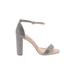 Shoedazzle Heels: Slip-on Chunky Heel Cocktail Party Silver Shoes - Women's Size 7 1/2 - Open Toe
