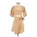 Zara Casual Dress - A-Line Square Short sleeves: Tan Stripes Dresses - Women's Size Small