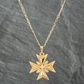 Second Hand 9ct Yellow Gold Cubic Zirconia Maltese Cross Pendant & 20 Inch Curb Chain 41141005