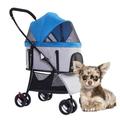 Dog Pram Travel Stroller Carrier Outdoor Buggy 4 Wheel Pet Cat Stroller, Pet Dog Strollers for Small Dogs, Pet Cat Stroller Folding Detachable Dog Pushchair for Small Dogs (Color : Blue)