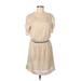 Banana Republic Casual Dress - Mini Scoop Neck Short sleeves: Tan Print Dresses - Women's Size 8 Petite