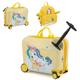 COSTWAY 2 PCS Kids Luggage Set, 4L Backpack + 17L Ride-on & Carry-on Hardshell Suitcase with Wheels and Height Adjustable Handle, Travel School Trolley Case for Boys Girls (Unicorn, Yellow)