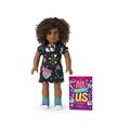 American Girl Truly Me 18-Inch Doll 112 with Brown Eyes, Natural Short Curly Dark-Brown Hair, Deep Skin with Neutral Undertones, Black Printed T-Shirt Dress