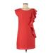 Very J Casual Dress - Mini Scoop Neck Short sleeves: Red Solid Dresses - Women's Size Medium