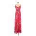 Express Casual Dress - A-Line V Neck Sleeveless: Red Floral Dresses - Women's Size X-Small