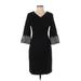 Talbots Casual Dress - Sheath V-Neck 3/4 sleeves: Black Solid Dresses - Women's Size 4 Petite