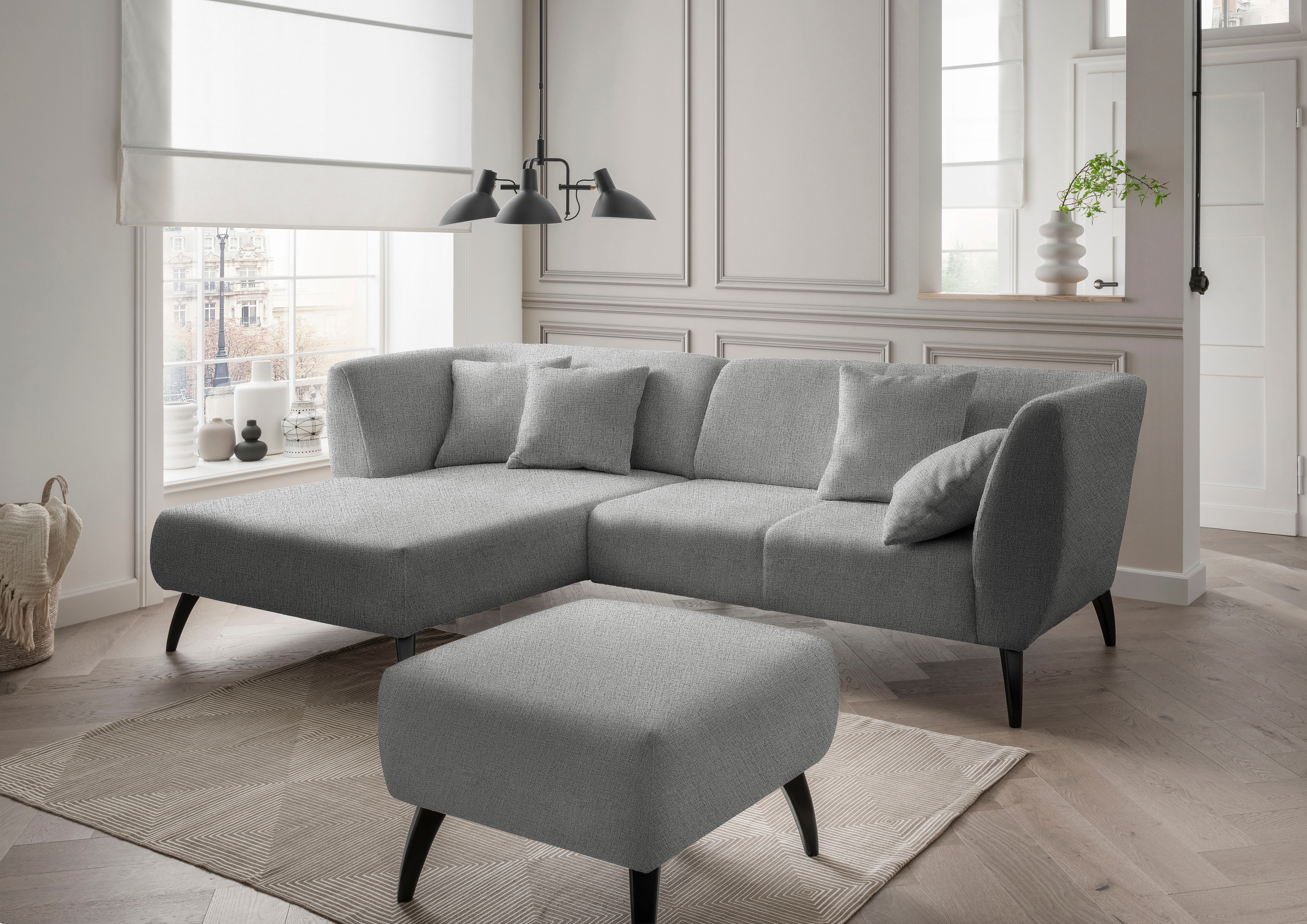 Ecksofa HOME AFFAIRE "Colori Polstermöbel mit zeitlos eleganter Rückenführung. L-Form", grau, B:264cm H:80cm T:160cm, 100% Polyester, Sofas, Ecksofa, Holzfußfarbe wählbar, inkl. 4x Zierkissen