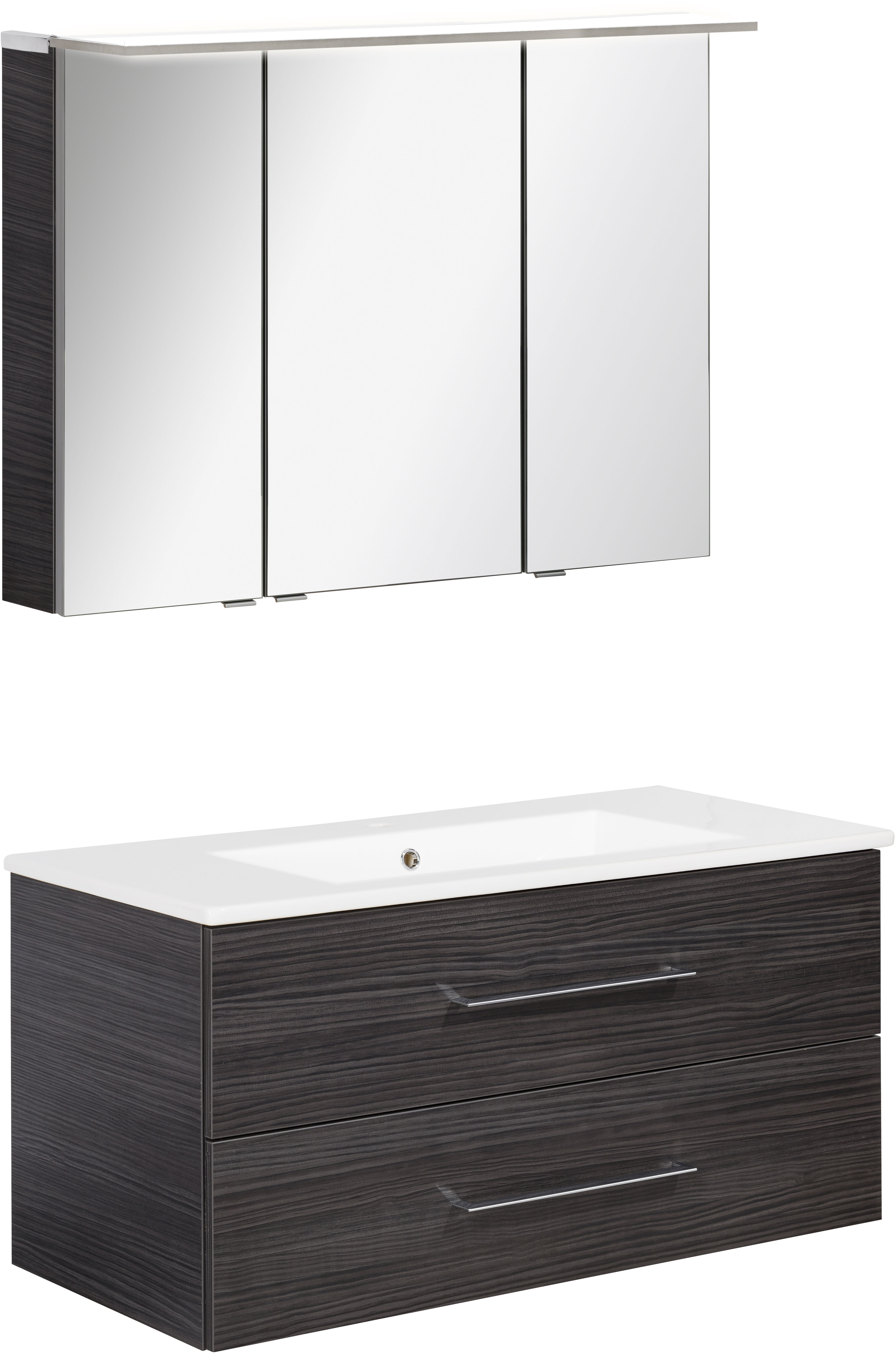 Waschtisch FACKELMANN "Waschplatz-Set B.Perfekt", braun (korpus und fronten optik schwarz oak, optik schwarz oak), B:103cm T:48cm, Waschtische, Waschtisch, 3-Teilig