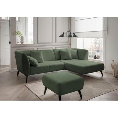 Ecksofa INOSIGN "Colori Polstermöbel mit zeitlos eleganter Rückenführung. L-Form", grün (moosgrün), B:264cm H:80cm T:160cm, 100% Polyester, Sofas, Holzfußfarbe wählbar, inkl. 4x Zierkissen Image