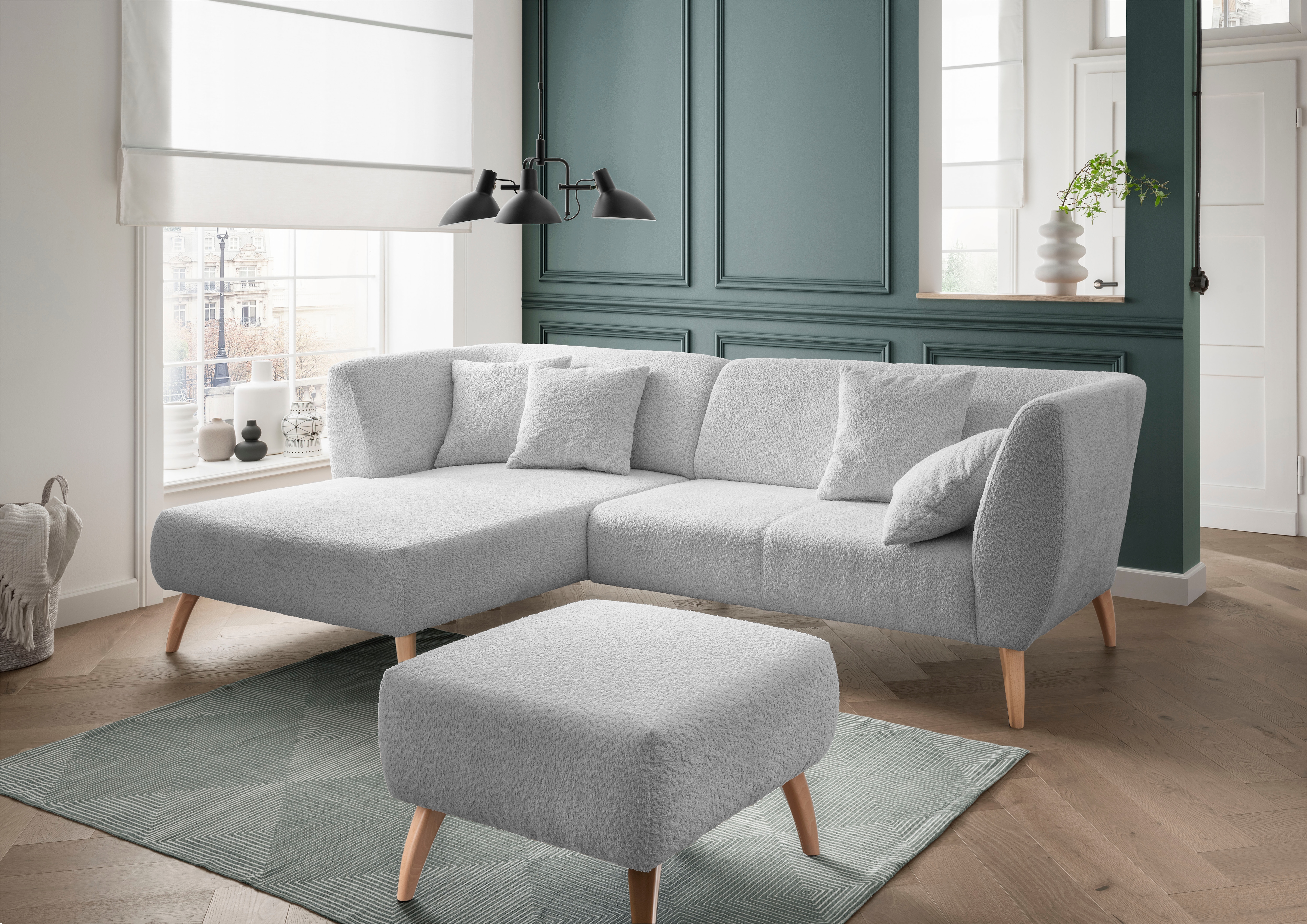 Ecksofa HOME AFFAIRE "Colori Polstermöbel mit zeitlos eleganter Rückenführung. L-Form", silber, B:264cm H:80cm T:160cm, 100% Polyester, Sofas, Ecksofa, Holzfußfarbe wählbar, inkl. 4x Zierkissen