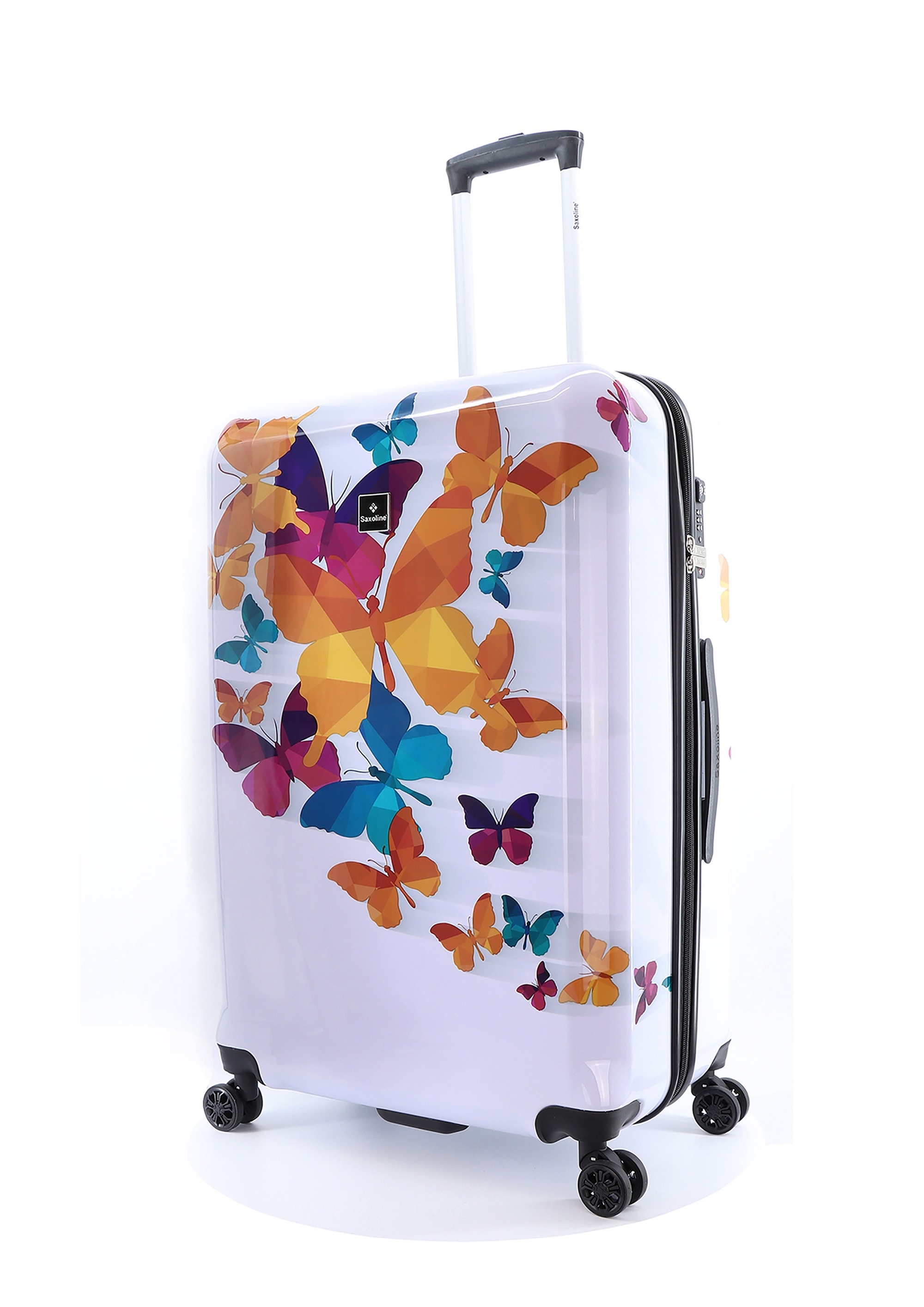 Koffer SAXOLINE "Schmetterling", Gr. B/H/T: 51 x 78,5 x 30,5, bunt (weiß, mehrfarbig), Polyester, Koffer, mit integriertem Zahlenschloss Image