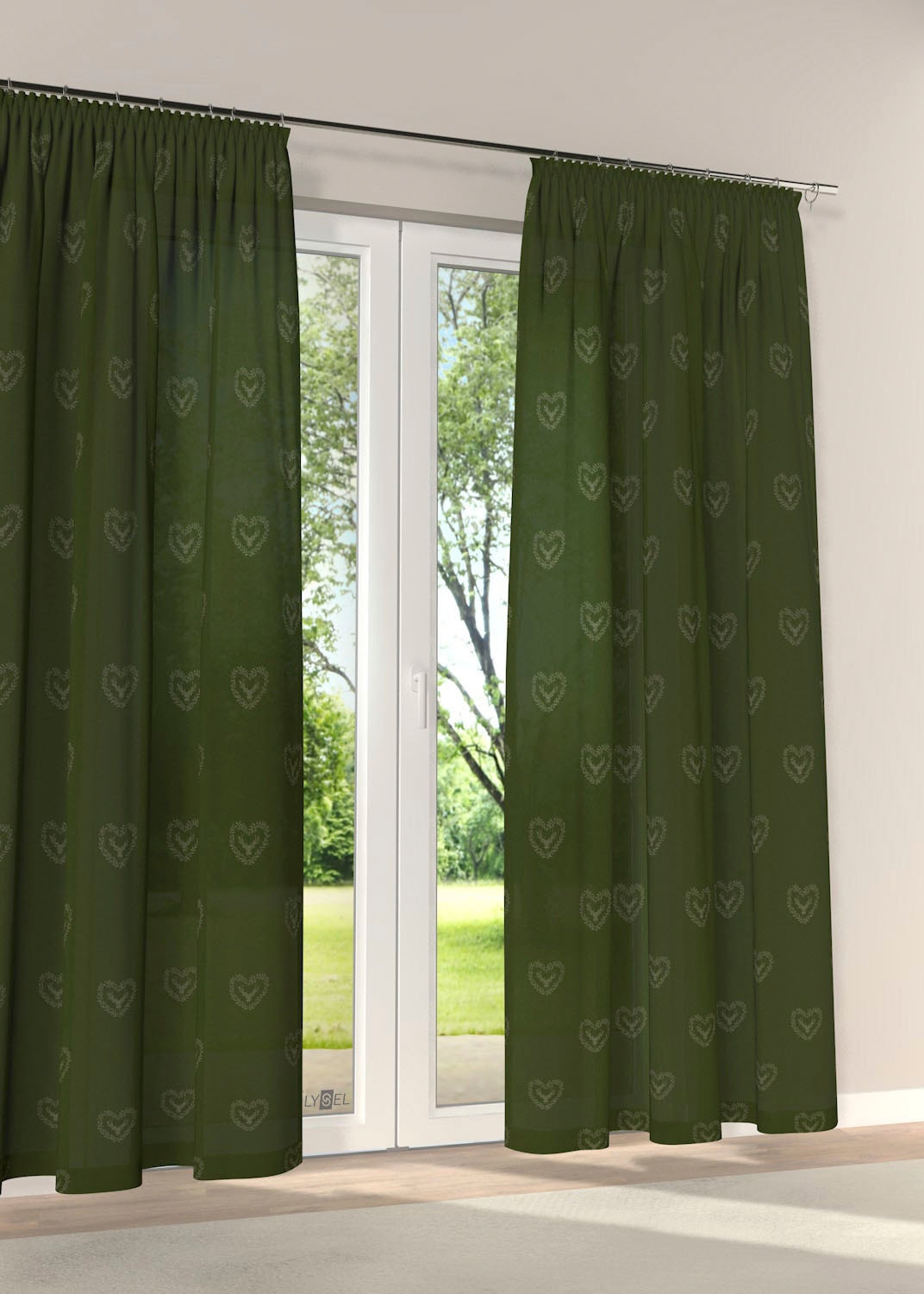 Vorhang STICKEREIEN PLAUEN "Hirsch" Gr. 3, grün (dunkelgrün, grün), B:130cm H:175cm, Polyester, Viskose, Gardinen Image