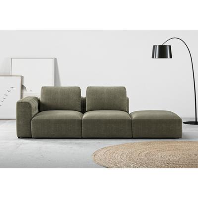 Chaiselongue RAUM.ID "Cushid", grün (oliv), B:273cm H:62cm T:109cm, 100% Polyester, Sofas, Modul-Sofa, bestehend aus 2-Sitzer und Hocker Image
