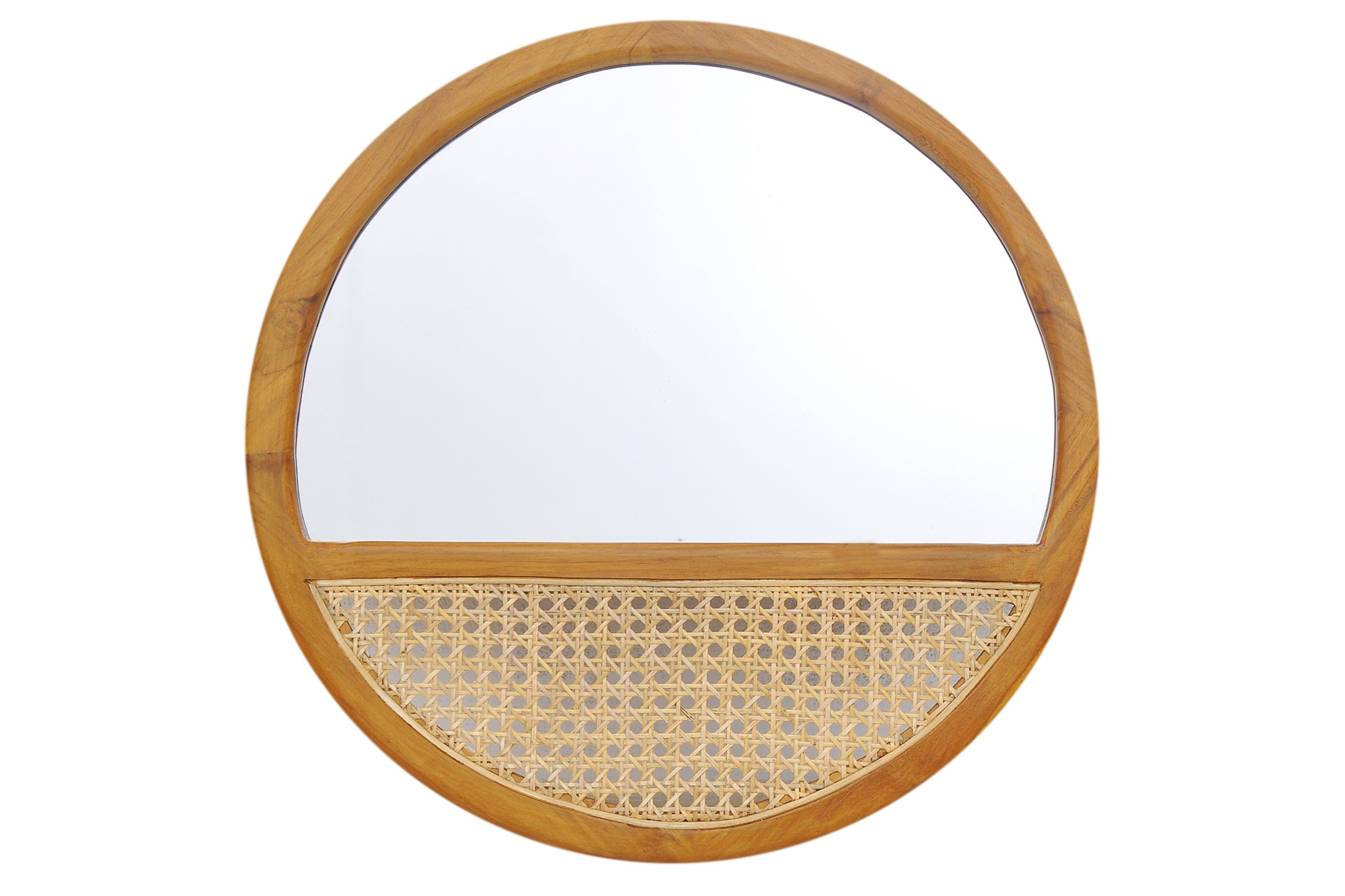 Wandspiegel SIT, beige (natur), B:60cm H:60cm T:3cm Ø:60cm, Geflecht Rattan, Massivholz, Spiegel, Rattangeflecht im unteren Drittel des Spiegels Image