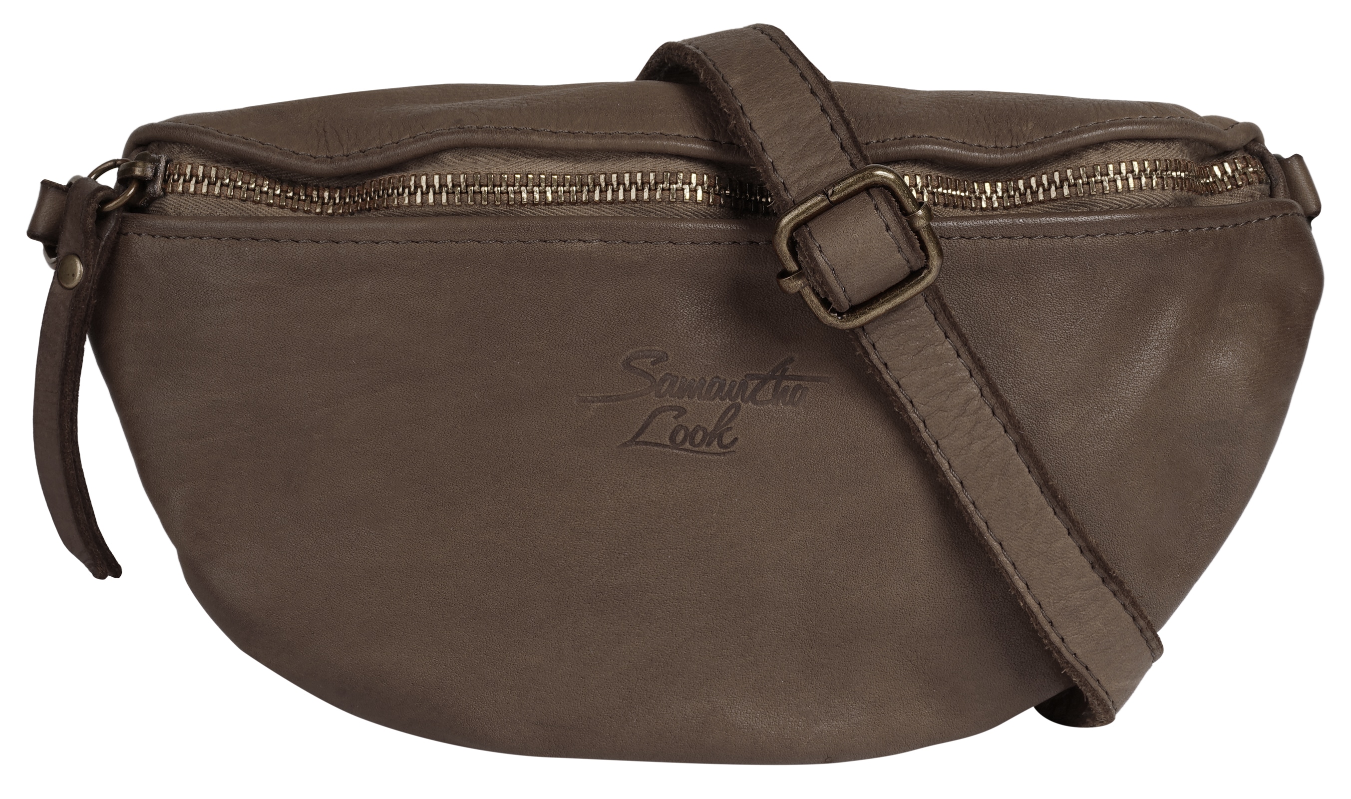 Umhängetasche SAMANTHA LOOK, Damen, Gr. B/H/T: 23cm x 12cm x 6cm onesize, grau (taupe), Leder, vintage, Taschen Umhängetasche, echt Leder, Made in Italy