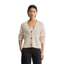 Cardigan MARC O'POLO "aus Heavy-Weight-Organic-Cotton", Damen, Gr. XL, beige (sandy melange), Obermaterial: 100% Baumwolle, unifarben, casual, relaxed fit, V-Ausschnitt, Langarm normaler Saum, Strickjacken