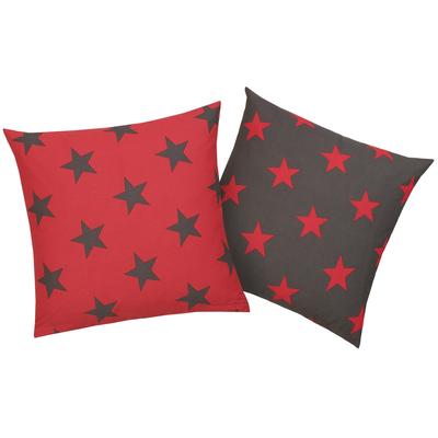 Kissenbezüge MY HOME "Stella Kissenhülle mit Sternenmuster, in verschiedenen Größen", rot (rot, anthrazit), B:50cm L:50cm, Linon, Obermaterial: 100% Baumwolle, Kissenbezüge Image