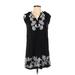 Ann Taylor LOFT Casual Dress - Shift V Neck Sleeveless: Black Floral Dresses - Women's Size X-Small