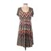 Nina Leonard Casual Dress - Midi: Brown Print Dresses - Women's Size Large