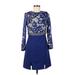 Little Mistress Cocktail Dress - Party High Neck Long sleeves: Blue Floral Dresses - Women's Size 6