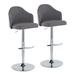 Ahoy Contemporary Adjustable Barstool w/ Swivel In Chrome Metal & Light Grey Fabric w/ Rounded T Footrest By Lumisource - Set Of 2 Upholstered/Metal | Wayfair