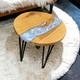 Oak & Epoxy Resin End Table | River Table | Small Round Coffee Table | Handmade Decor | Baby Blue.