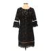 BCBGMAXAZRIA Casual Dress - Shift Crew Neck 3/4 sleeves: Black Print Dresses - Women's Size Small