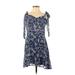 Shein Casual Dress - A-Line Sweetheart 3/4 sleeves: Blue Floral Dresses - Women's Size 8