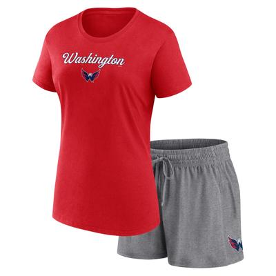 Washington Capitals Fanatics T-Shirt und Shorts-Set mit Schriftzug in Rot/Grau für Damen Image