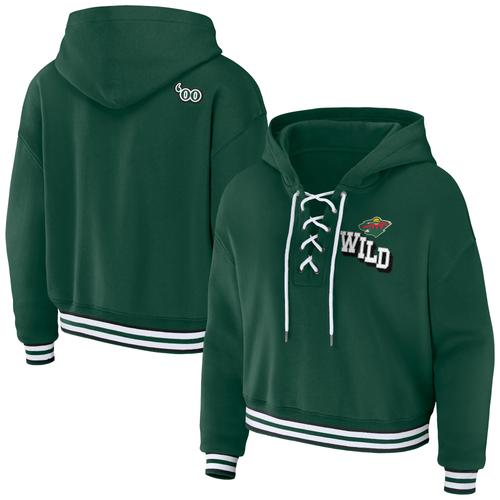 Damenbekleidung von Erin Andrews Grüner Minnesota Wild-Pullover-Hoodie mit Schnürung