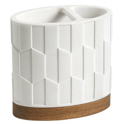 Sarasota Resin with Wood Toothbrush Holder - White/Wood