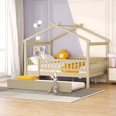 Wooden House Bed with Trundle