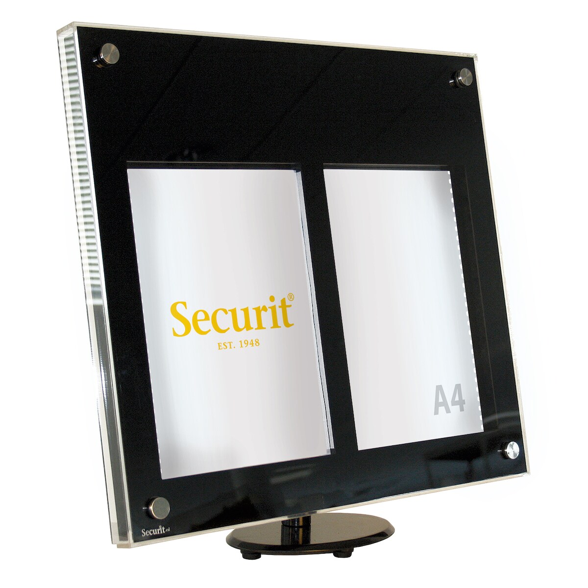 Securit® LED-Menüständer A4 "Acrylic" - Schwarz - Mit Tischfuß und Wandmontageset - 2 Ansichten Image