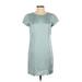 Club Monaco Casual Dress - Shift Crew Neck Short sleeves: Teal Print Dresses - Women's Size 0