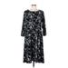 Elisabeth Williams Casual Dress - A-Line Scoop Neck 3/4 sleeves: Black Floral Dresses - Women's Size Medium