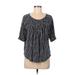 Lucky Brand 3/4 Sleeve Blouse: Black Tops - Women's Size Medium