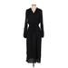 Chelsea & Violet Casual Dress - Midi V Neck Long sleeves: Black Print Dresses - Women's Size Small