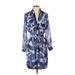 Eliza J Casual Dress - Shirtdress: Blue Print Dresses - Women's Size 0 Petite