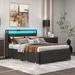 Latitude Run® Keonna Metal Platform Bed w/ 2-Tiers Storage Headboard, LED Lights, USB Ports & 4 Drawers Metal in Black | Queen | Wayfair
