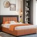 Latitude Run® Mikylah Queen Tufted Bed w/ Four Drawers Upholstered/Velvet/Metal/Faux leather in Orange/Brown | 44.5 H x 62.6 W x 84.8 D in | Wayfair