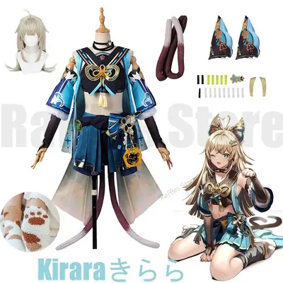 Kirara Cosplay Kostüm Perücke Ohr Schwanz Kawaii Katze Spiel Genshin Impact Süßes Kirara Kleid Image
