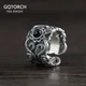 S925 Sterling Silber Vintage Thai Silber Intarsien Schwarz Achat Ring Männer und Frauen Hohl Muster