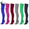 Wildleder Sexy Overknee Oberschenkel Hohe Lange Stiefel Spitzschuh Dehnbar Sexy Party Dame Stiefel Candy Farbe Herbst Winte Damen Schuhe