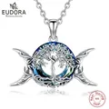 Eudora 925 Sterling Silver Tree of Life Necklace Fine Triple Moon Goddess Amulet Pendant Austrian