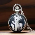 Retro Marilyn Monroe Emaille Kleine Silber Quarz Taschenuhr mit Halskette Kette Freizeit Anhänger