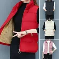 Women Vest Cotton Padded Stand Collar Slim Fit Sleeveless Jacket Autumn Winter Plush Lining
