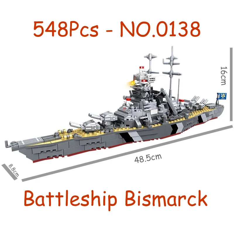 Woma-Bausteine, Schlachtschiff aus dem Zweiten Weltkrieg, Bismarck, 548 Stück, für 6–9 Jahre alte Jungen, Weihnachtsgeschenk, 48 cm lang Image