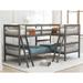 Twin Size L-Shaped All-in-One Bunk Bed w/ Ladder, Safety Guard Rails Wooden Bed Frame for Kids, Teens Multi-Child Families, Gray